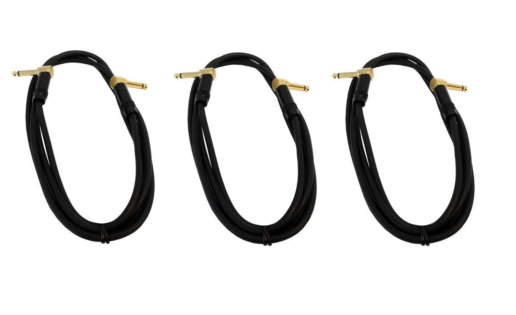 [AUSTRALIA] - Audio2000'S ADC99005 3-Pack 1/4 Inch TS Right Angle to 1/4 Inch TS Right Angle Audio Cables, Patch Cables, Guitar Cables, 6 Feet 