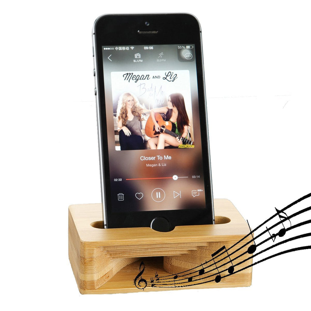 Cell Phone Stand Amplifier, Fanshu Desktop Mobile Phone Holder, Universal Portable Wood Cellphone Dock on Desk Bamboo Bed Stand Mount Cradle for Phone Under 5.5 Inches Wood 1