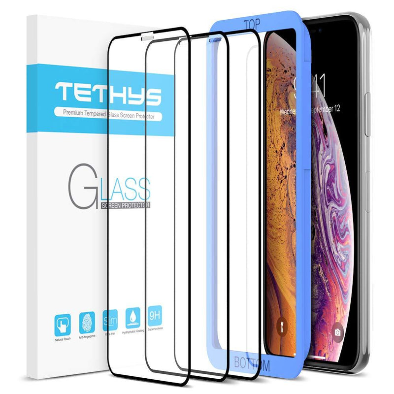 TETHYS Glass Screen Protector Designed for iPhone 11 Pro/iPhone Xs [Edge to Edge Coverage] Full Protection Durable Tempered Glass Compatible iPhone X/XS/11 Pro [Guidance Frame Include] - Pack of 3
