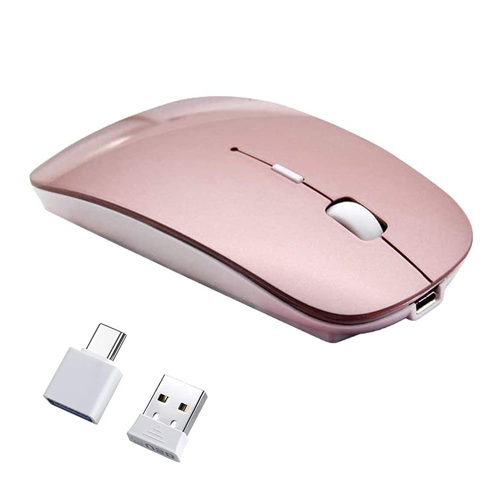 Rechargeable Wireless Mouse, 2win2buy 2.4G Optical Sensor Slim Cordless Mice with Nano USB Receiver (Stored in Back of The Mouse) for PC, Laptop, Computer, Notebook, Desktop (Rose Gold) Rose Gold