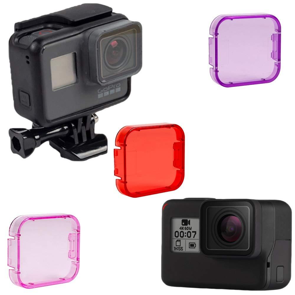 Dive Camera Lens Filter Compatible with GoPro Hero 5 and 6 (3-Pack) Waterproof Diving House Case Cover | Enhance Underwater Picture and Video Clarity | Red, Pink, Magenta