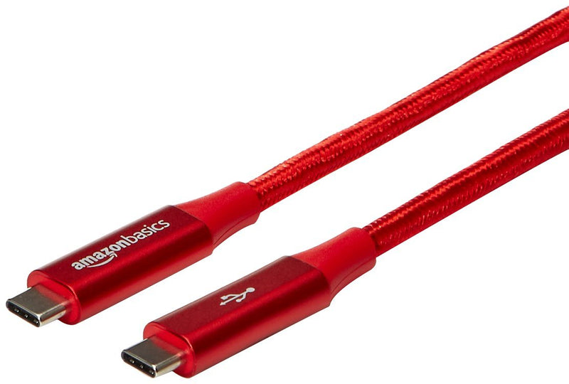 Amazon Basics Double Braided Nylon USB-C to USB-C 3.1 Gen 1 Cable with Power Delivery (5 Gbps) | 3 feet, Red