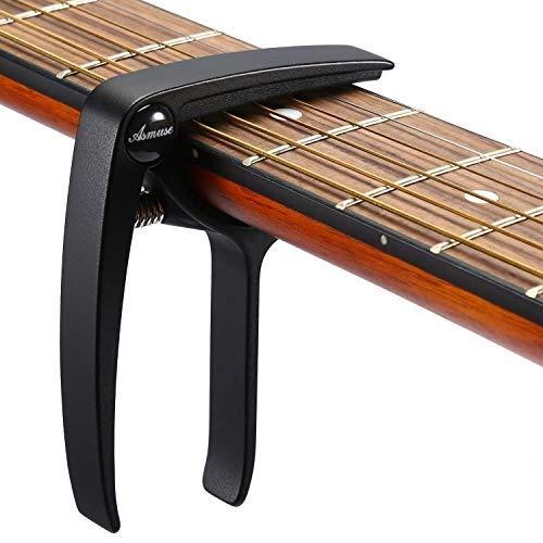 Guitar Capo Trigger with 3pcs Guitar Picks Single Hand Use Quick Change Aluminum Alloy Black Capos for Classical Acoustic Electric Guitars Bass Ukulele and more