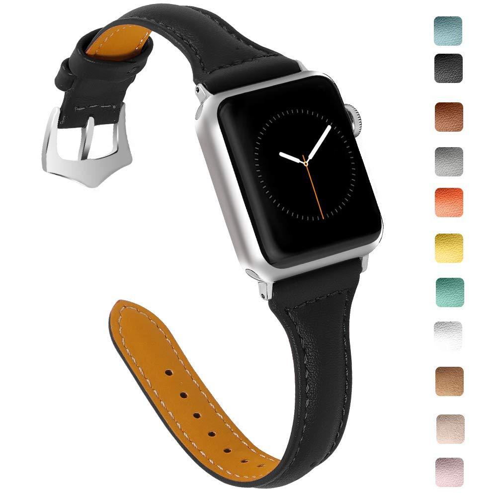 OULUCCI Compatible with Apple Watch Band 38mm 40mm,Top Grain Leather Band Replacement Strap for iWatch Series 6, SE, Series 5, Series 4,Series 3,Series 2,Series 1,Sport, Edition Black