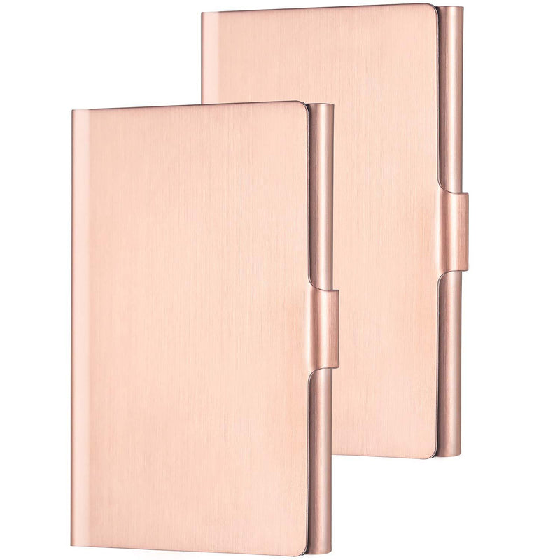 BBTO 2 Pack Unisex Business Card Holder Stainless Steel Card Container Case for Credit Card Name Card ID Card, Rose Gold (Rose Gold)