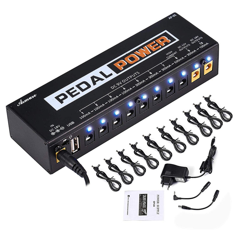 [AUSTRALIA] - Guitar Pedal Power Supply 10 Isolated DC Output for 9V/12V/18V Guitar Bass Effects Pedals with Built-in USB Charging Port for Phone iPhone Pad iPad 10 inputs general 