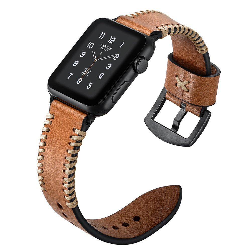 Compatible with Apple Wacth Leather Band 42mm 44mm, Elegant Brown Premium Soft Genuine Leather Watch Loop for Series 1 2 3 Nike+ Edition Cuff Bracelet Business Elegant Classic Unique Strap 42mm, 44mm