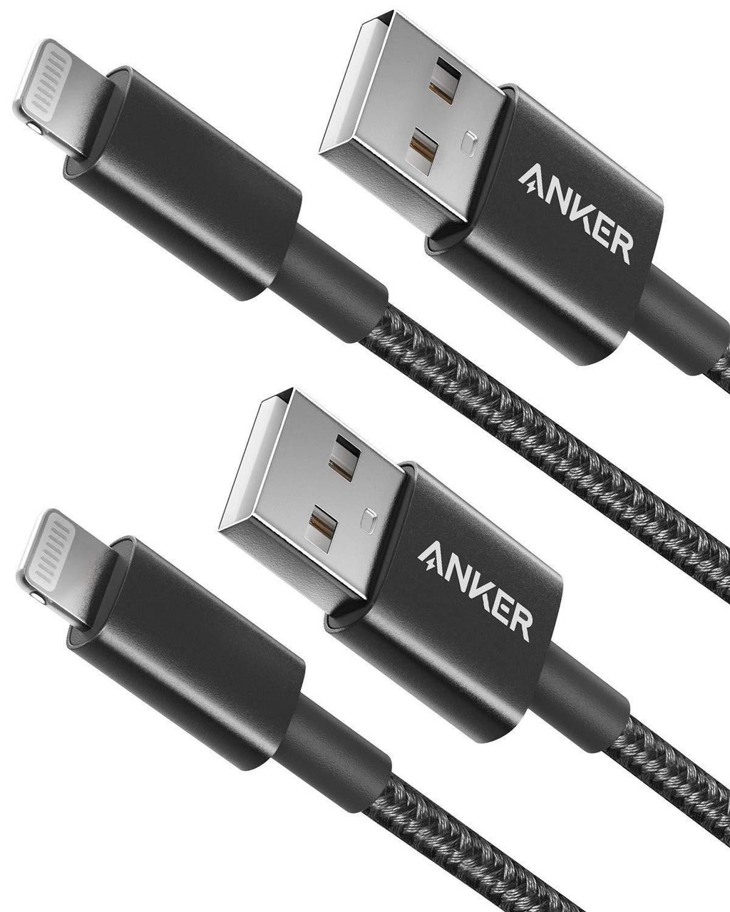 Anker 6ft Premium Nylon Lightning Cable [2-Pack], MFi Certified for iPhone Chargers, iPhone SE/Xs/XS Max/XR/X / 8 Plus / 7/6 Plus, iPad Pro Air 2, and More(Black) Black