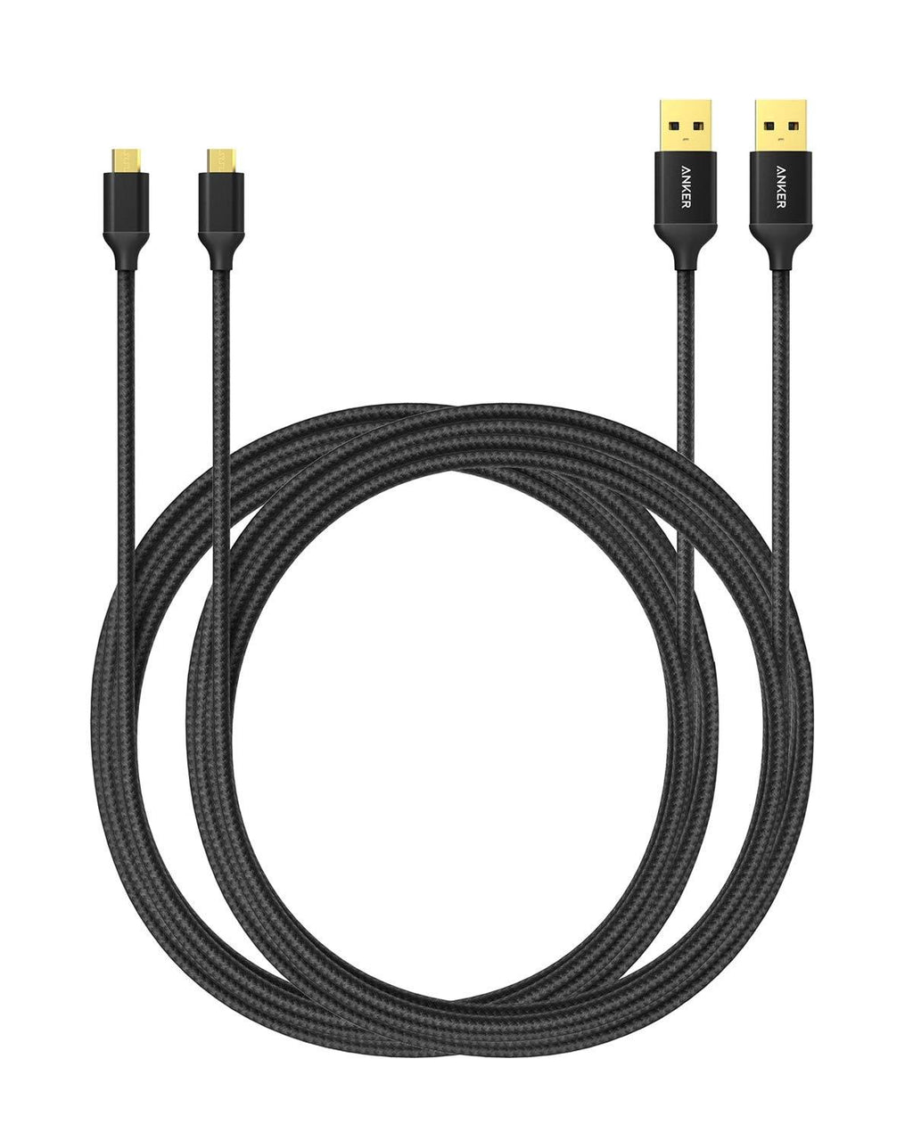 Anker [2-Pack 6ft] Nylon Braided Tangle-Free Micro USB Cable with Gold-Plated Connectors for Android, Samsung, HTC, Nokia, Sony and More (Black) Black