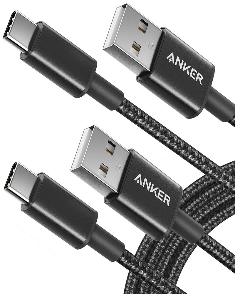 USB C Cable, Anker [2-Pack, 6 ft] Type C Charger Premium Nylon USB Cable , USB A to Type C Charging Cable Fast Charge for Samsung Galaxy S10 S10+ / Note 8, LG V20 and Other USB C Charger (Black) 6ft black 2