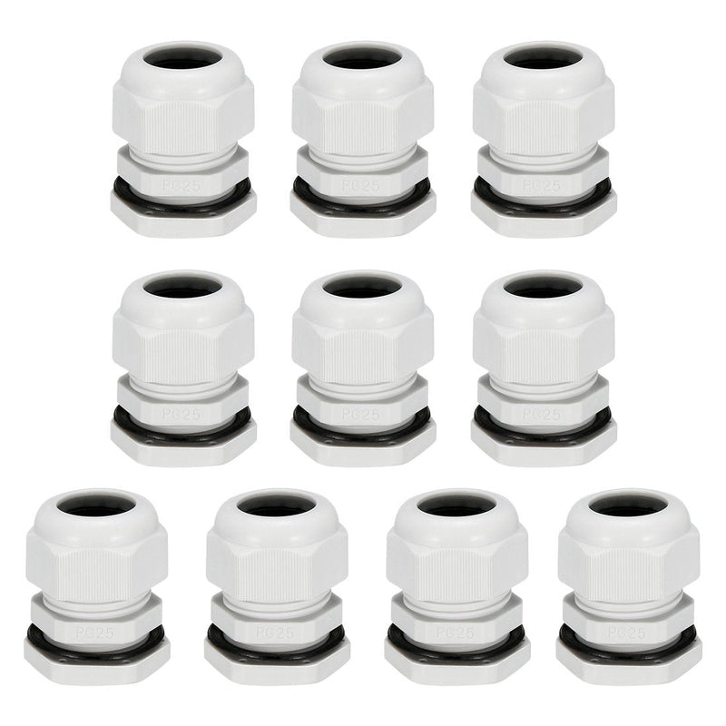 uxcell 10Pcs PG25 Cable Gland Waterproof Plastic Joint Adjustable Locknut White for 16mm-21mm Dia Cable Wire