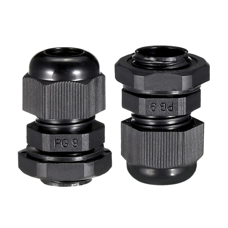 uxcell 21Pcs PG9 Cable Gland Waterproof Connector Plastic Wire Glands Joints Black for 4-8mm Dia Wires