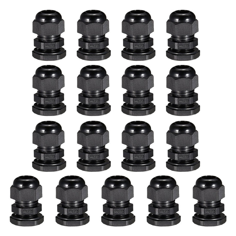 uxcell 17Pcs M18 Cable Gland Waterproof Connector Plastic Wire Glands Joints Black for 5-10mm Dia Wires