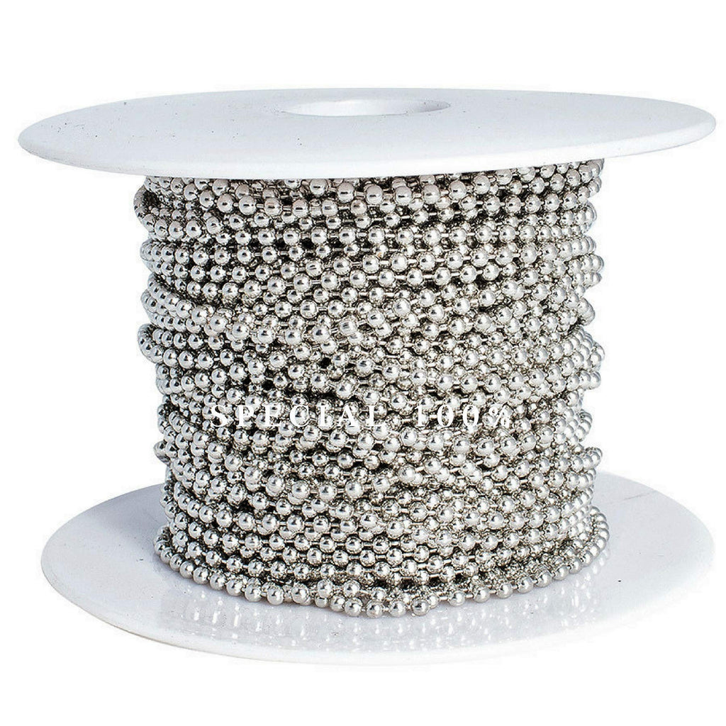 Ball Chain Spool #3 Nickel Plated Steel Bead Chain 2.4 Diameter 100 Feet (33 Yards) Included 30 Pc Matching connectors by Special100%