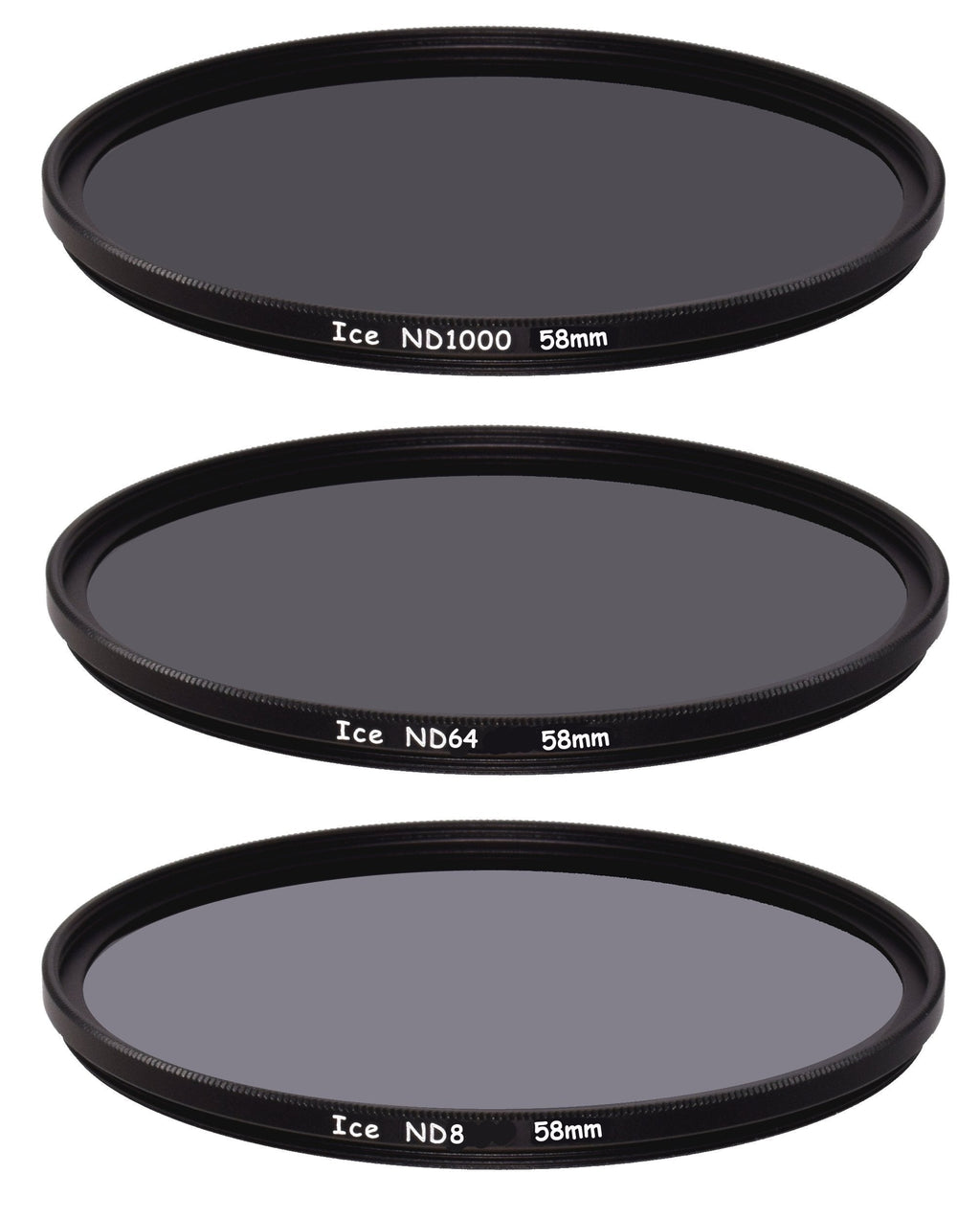 ICE 58mm Slim ND Filter Set ND1000 ND64 ND8 Neutral Density 58 10, 6, 3 Stop Optical Glass