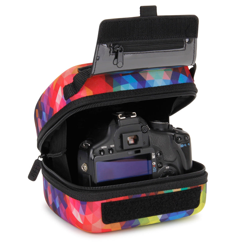 USA GEAR Hard Shell DSLR Camera Case (Geometric) with Molded EVA Protection, Quick Access Opening, Padded Interior and Rubber Coated Handle-Compatible with Nikon, Canon, Pentax, Olympus and More Geometric - Standard