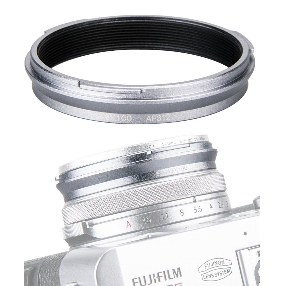 49mm Metal Lens Filter Adapter Ring for Fujifilm Fuji X100V X100F X100T X100S X100 X70 Camera & Wide Conversion Lens WCL-X100 II Installing UV CPL ND Filter Lens Cap Replace Fujifilm AR-X100 Silver 49mm filter adapter / silver