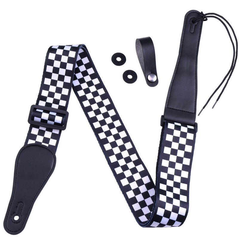 Guitar Strap, Libershine Black and White Guitar Checkered Strap Belt Includes Strap Button & 2 Strap Locks Shoulder Strap For Bass, Electric & Acoustic Guitar