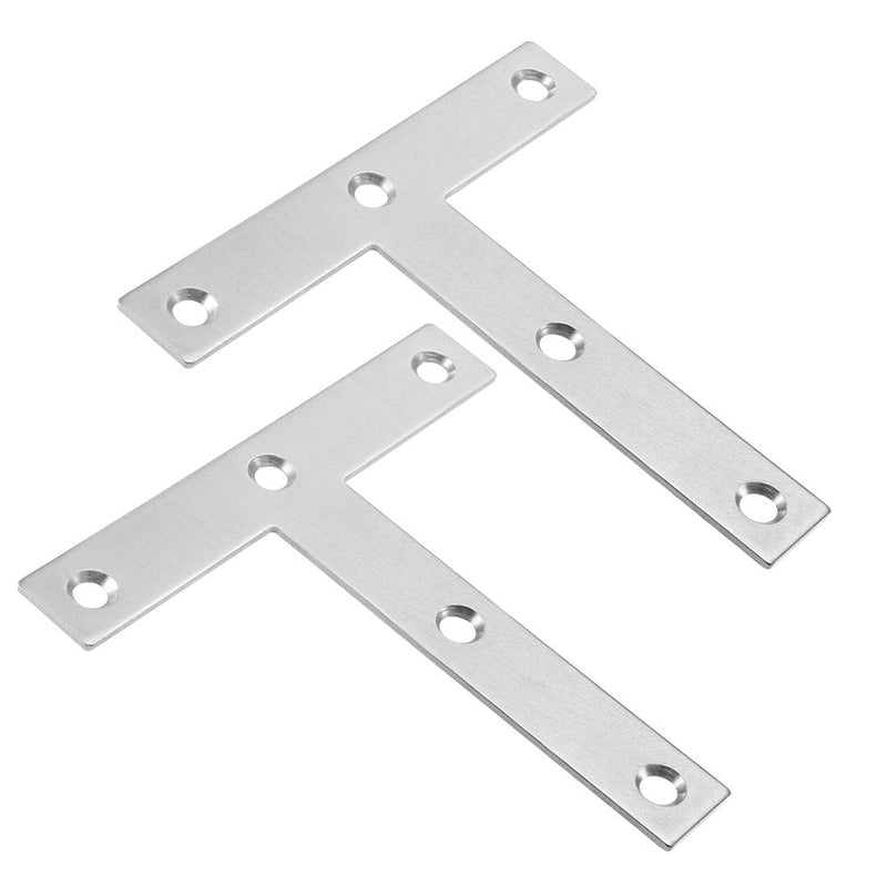 [AUSTRALIA] - uxcell Flat T Shape Repair Mending Plate, 120mmx120mm, Stainless Steel Joining Bracket Support Brace, Pack of 2 
