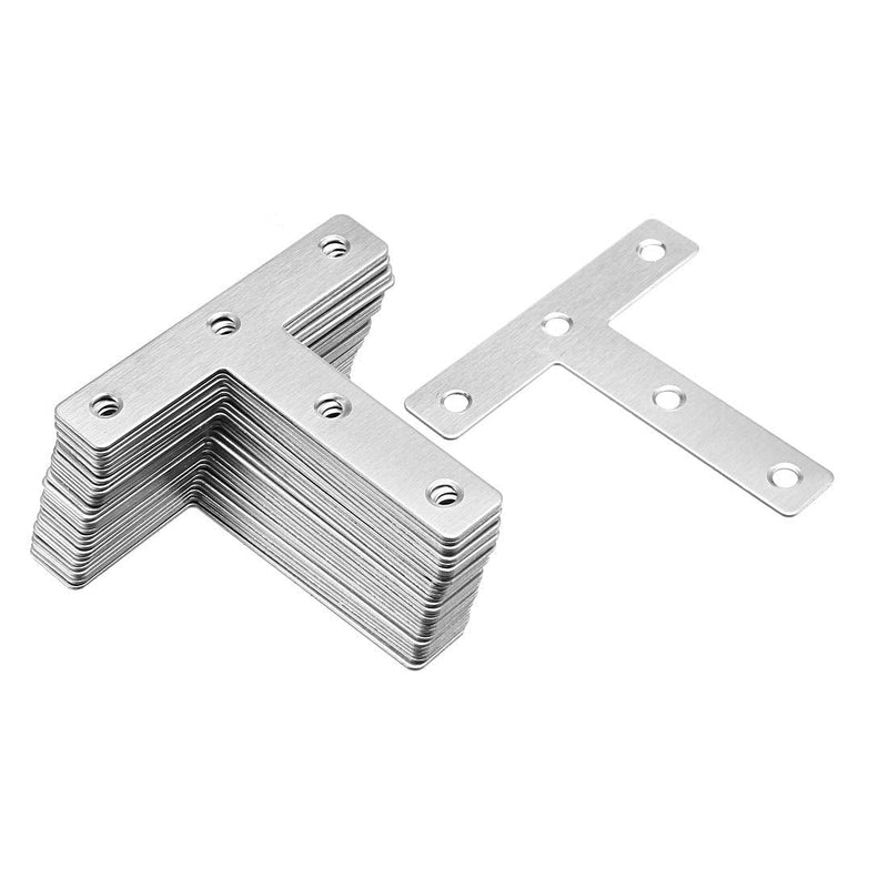 uxcell Flat T Shape Repair Mending Plate, 80mmx80mm, Stainless Steel Joining Bracket Support Brace, Pack of 30