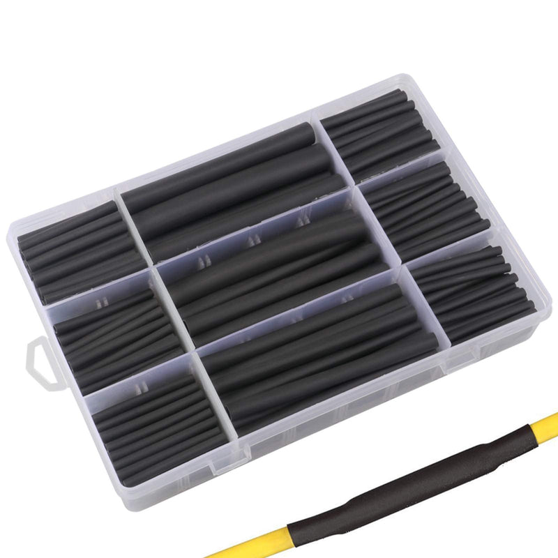 280pcs 3:1 Dual Wall Adhesive Heat Shrink Tubing Kit, 5 Sizes (Diameter): 3/8, 1/4, 3/16, 1/8, 3/32-inch, Marine Cable Wire Sleeve Tube Wrap Assortment with Storage Case for DIY by MILAPEAK (Black) 280
