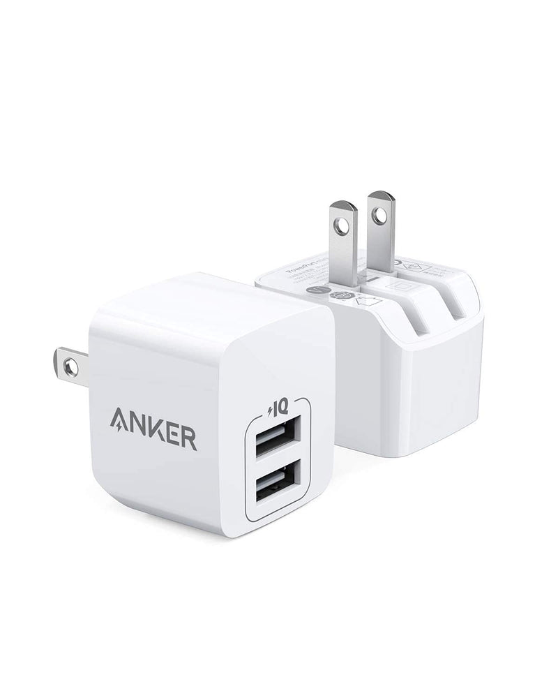 USB Charger, Anker 2-Pack Dual Port 12W Wall Charger with Foldable Plug, PowerPort mini for iPhone XS/ X / 8 / 8 Plus / 7 / 6S / 6S Plus, iPad, Galaxy Note 5 / Note 4, HTC, Moto, and More (2 Pack) White