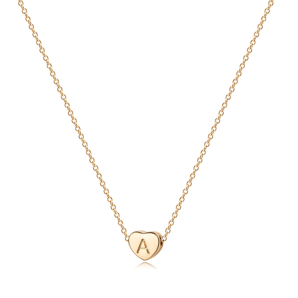 Tiny Gold Initial Heart Necklace-14K Gold Filled Handmade Dainty Personalized Letter Heart Choker Necklace Gift For Women Necklace Jewelry A