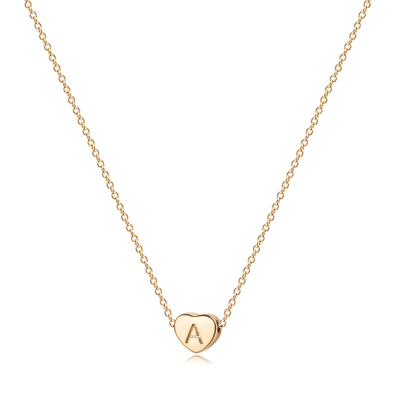 Tiny Gold Initial Heart Necklace-14K Gold Filled Handmade Dainty Personalized Letter Heart Choker Necklace Gift For Women Necklace Jewelry A