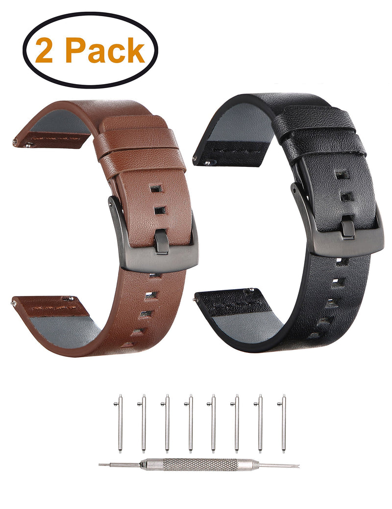 Adeals 22mm Watch Band Compatible with Samsung Galaxy Watch 3 45mm Band / Galaxy Watch 46mm Bands / Samsung Gear S3 Frontier Watch Band Leather Strap for Galaxy Watch Band Men Women B- Black + Brown Gear S3 Bands