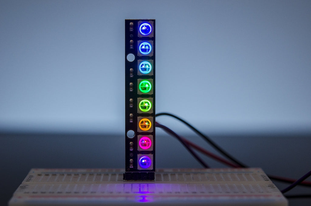 [AUSTRALIA] - ACROBOTIC 8-Pixel Addressable 24-Bit RGB LED Stick (Black PCB), 5V, WS2812B (WS2811), Includes 3-Pin JST-SM Wires Pair (Female/Male) + 4-pin Header 
