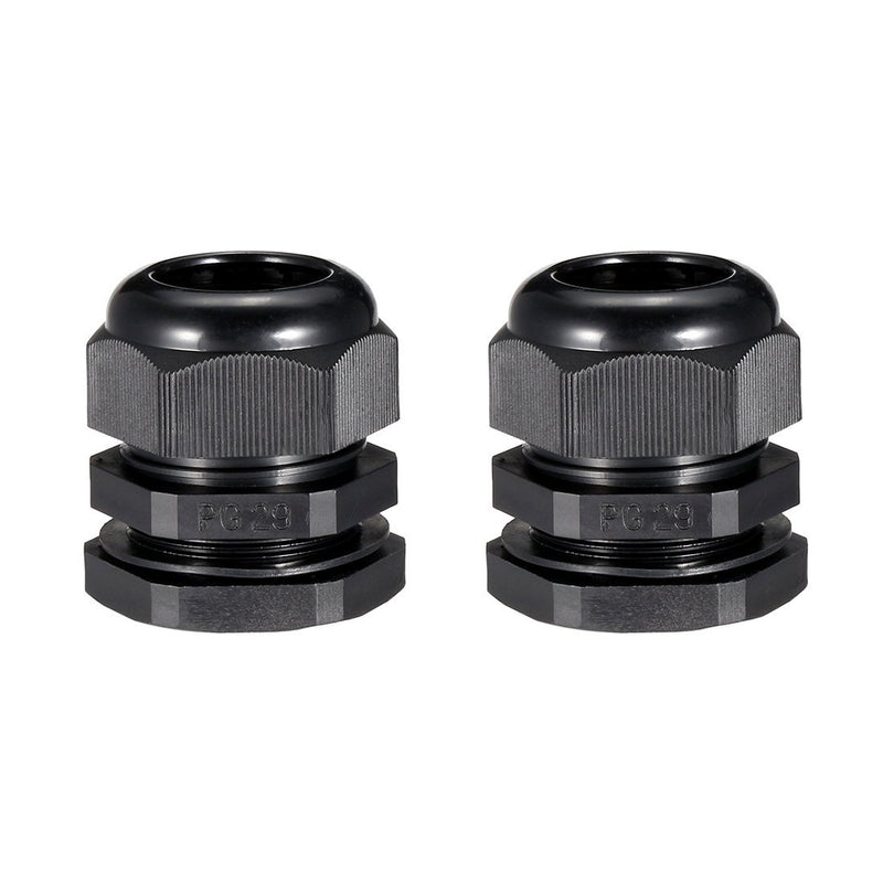 uxcell 2Pcs PG29 Cable Gland Waterproof Plastic Joint Adjustable Locknut Black for 18mm-25mm Dia Cable Wire