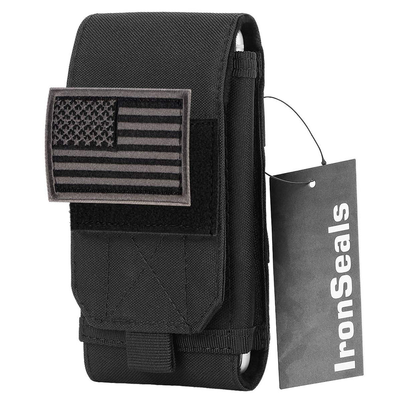 IronSeals Tactical Molle Phone Cover Case, Heavy Duty Loop Belt Holster Pouch with Flag Patch for iPhone 13 Pro Max/13 Pro/13/12 Pro Max/12 Pro/12/11 Pro Max/Xs Max/XR/X, Samsung S21/S20/S10, Size L Black #1