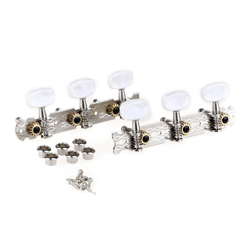 Musiclily Pro 3 On A Plate Acoustic Guitar String Machine Heads Tuning Pegs Keys Tuners Set, Nickel w/White Button Oval button Nickel