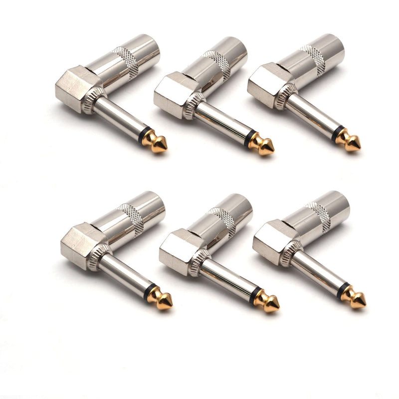 [AUSTRALIA] - Antrader Mono 1/4" Right Angle Plugs TS Male Audio Adapters Guitar Speaker Plug Nickel Finish 6pcs 