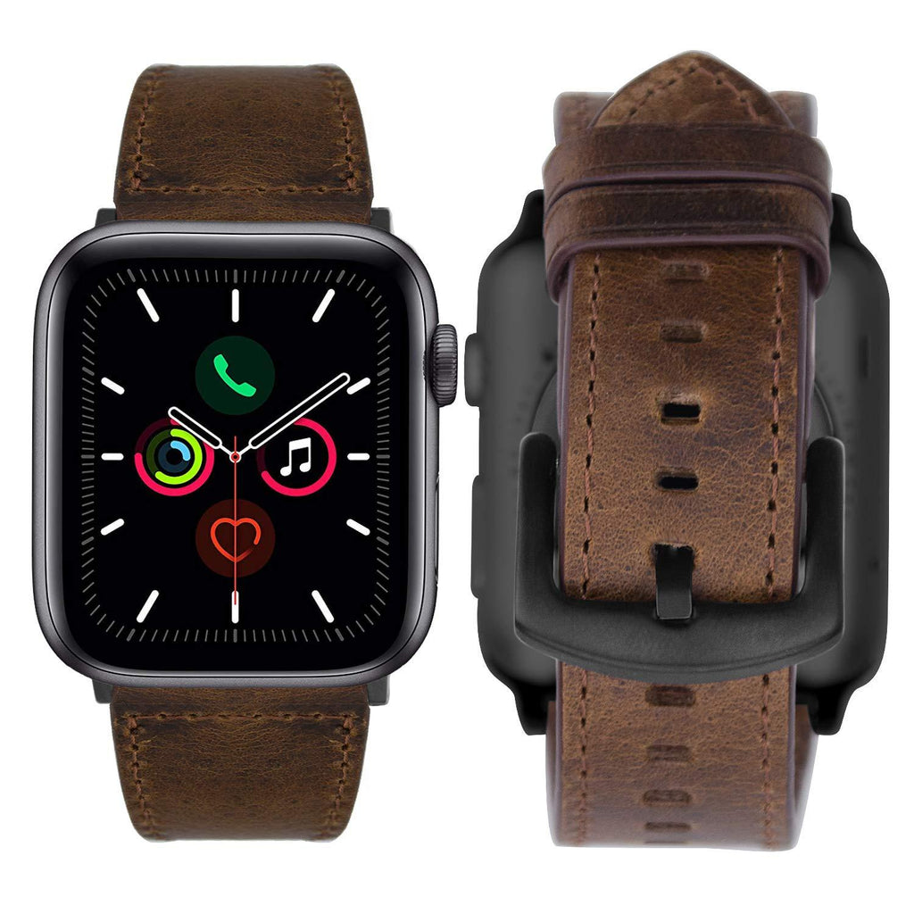 iBazal Compatible Apple Watch Band 42mm 44mm, Vintage Genuine Leather Bands Replacement Strap for iWatch Series 5 Series 4 44mm Series 3 Series 2 Series 1 42mm Women Men - Brown Brown+Black