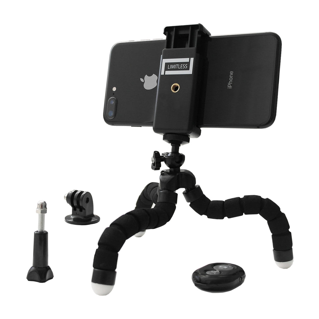 Limitless Phone Tripod, GoPro Tripod, Mini Flexible Camera Stand with Wireless Bluetooth Remote Compatible with iPhone, Android, Cameras and GoPro