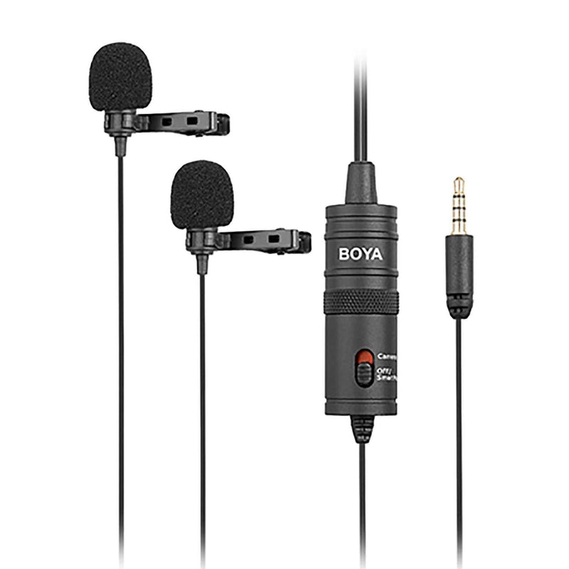 boya-mic BY-M1DM Dual Lavalier Universal Microphone Omni-Directional Clip-on Lapel Mic with a 1/8" Stereo Connector for iPhone Samsung Smartphones Canon Nikon DSLR Cameras - Updated Version of by-M1 Multi Use