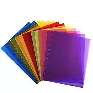 INNKER 14pcs Lighting Gel Filters Plastic Film Sheet Light Gels Color Correction Gel Dyslexia Colored Overlays Transparency Sheets, 8.5 by 11 inches, 7 Colors