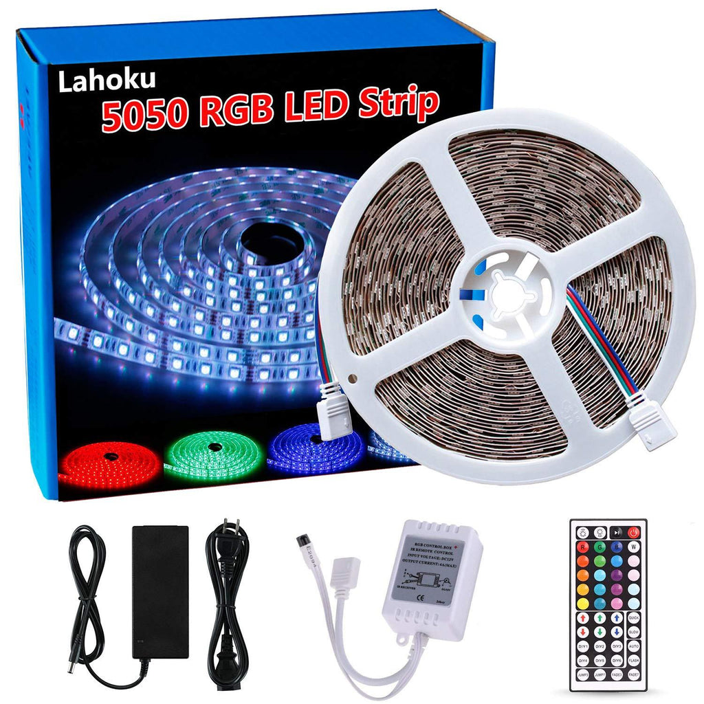 [AUSTRALIA] - Lahoku LED Strip Light 32.8ft 600LEDs 5050 RGB Led Lights Strip Kit Flexible Color Changing with 44 Key IR Remote Controller & 24V 6A Power Supply for Home Kitchen Indoor Decoration (non-Waterproof) 