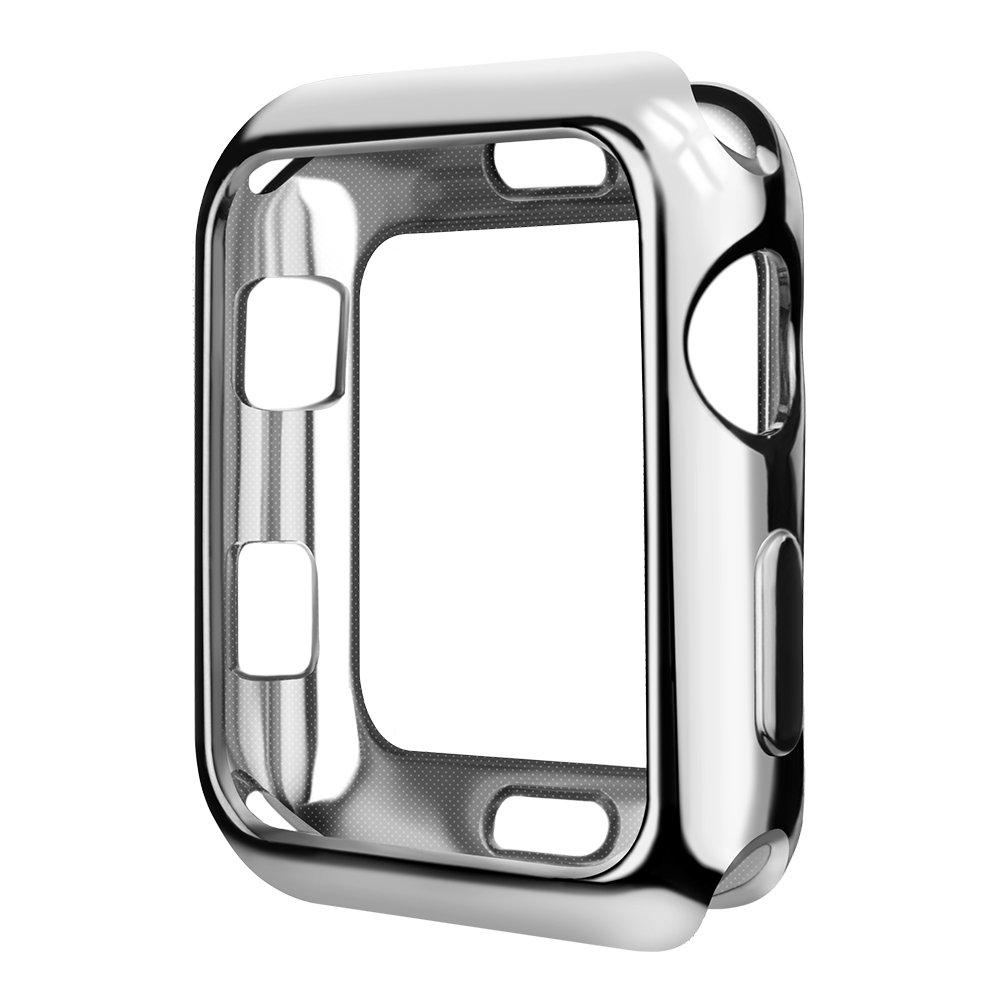 SMEECO Apple Watch Case for iWatch Series 3 Series 2 Series 1 38mm Metaliz Hood Flexible TPU Lightweight Protective Case-Silver