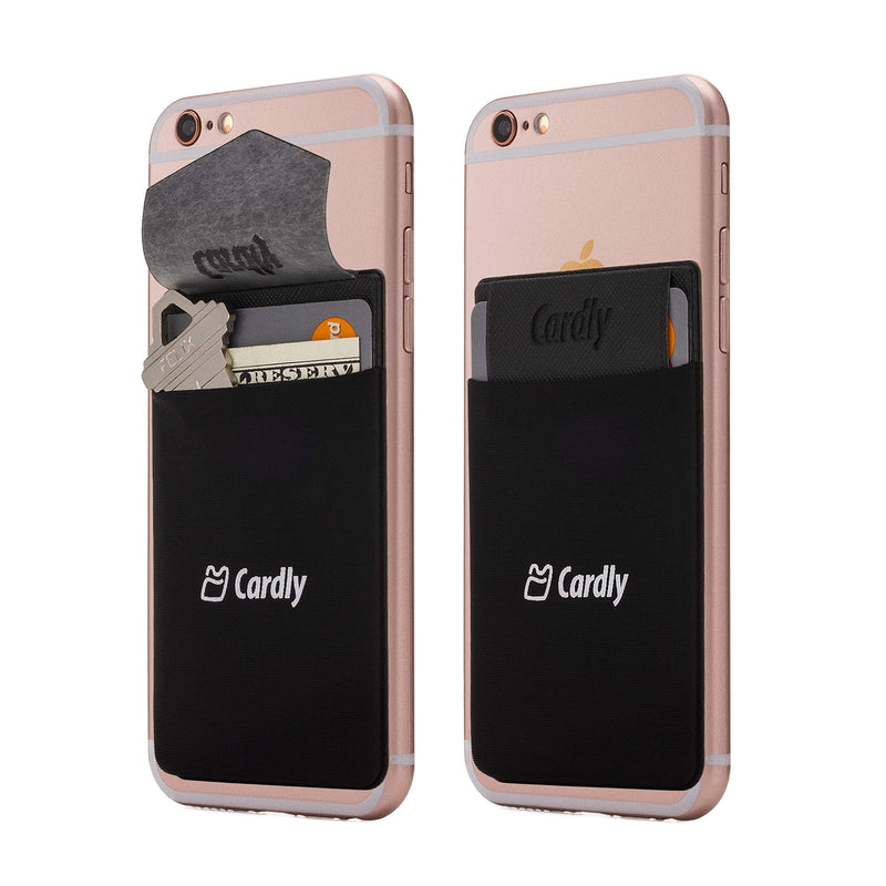 (Two) Secure Cell Phone Stick On Wallet Card Holder Phone Pocket for iPhone, Android and All Smartphones. (Black) Black