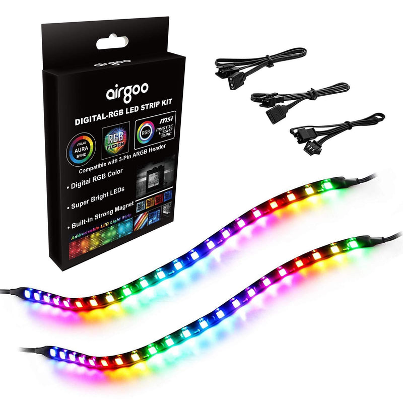 [AUSTRALIA] - Addressable PC RGB LED Strip, Magnetic Rainbow PC Case Lighting, 2PCS Strips 42LEDs for 5V 3-pin ARGB LED headers, for ASUS Aura SYNC, Gigabyte RGB Fusion, MSI Mystic Light Sync Motherboard Rainbow 2 Strips, Fit for 5v 3-pin, 42 Leds 