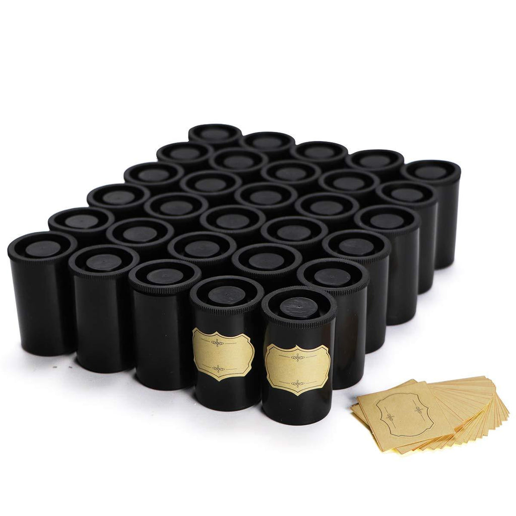 30Pcs Film Canister with Caps and Blank Labels for 35mm Film(Black)