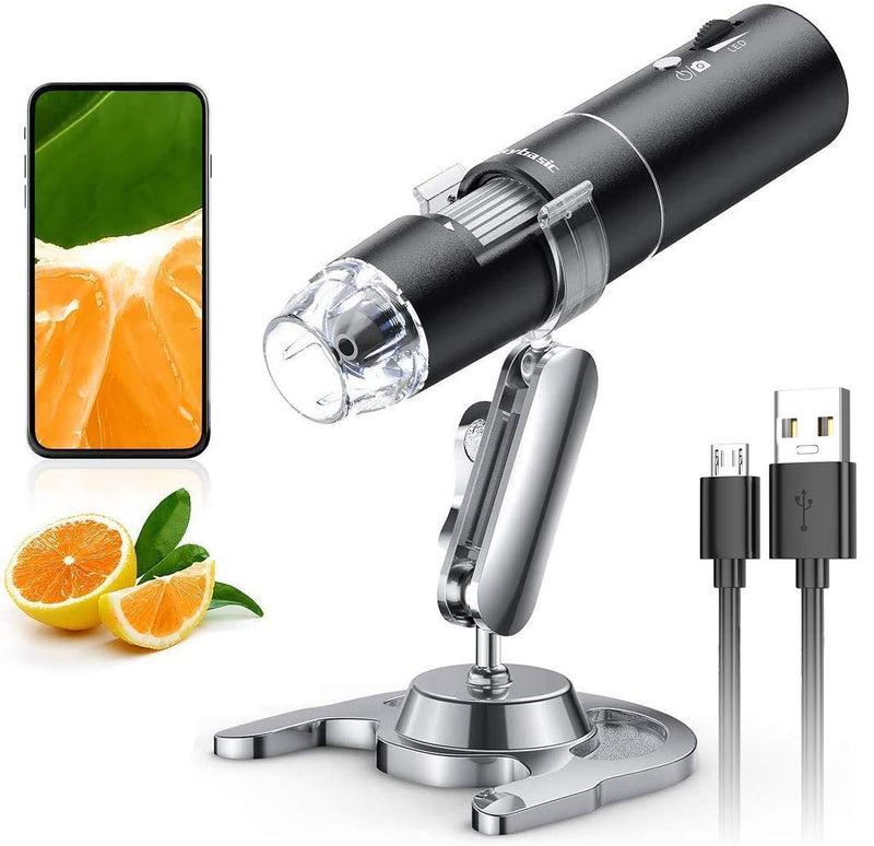 Wireless Digital Microscope, Skybasic 50X-1000X Magnification WiFi Portable Handheld Microscopes with Adjustable Stand HD USB Microscope Camera Compatible with iPhone Android iPad Windows Mac Computer Black
