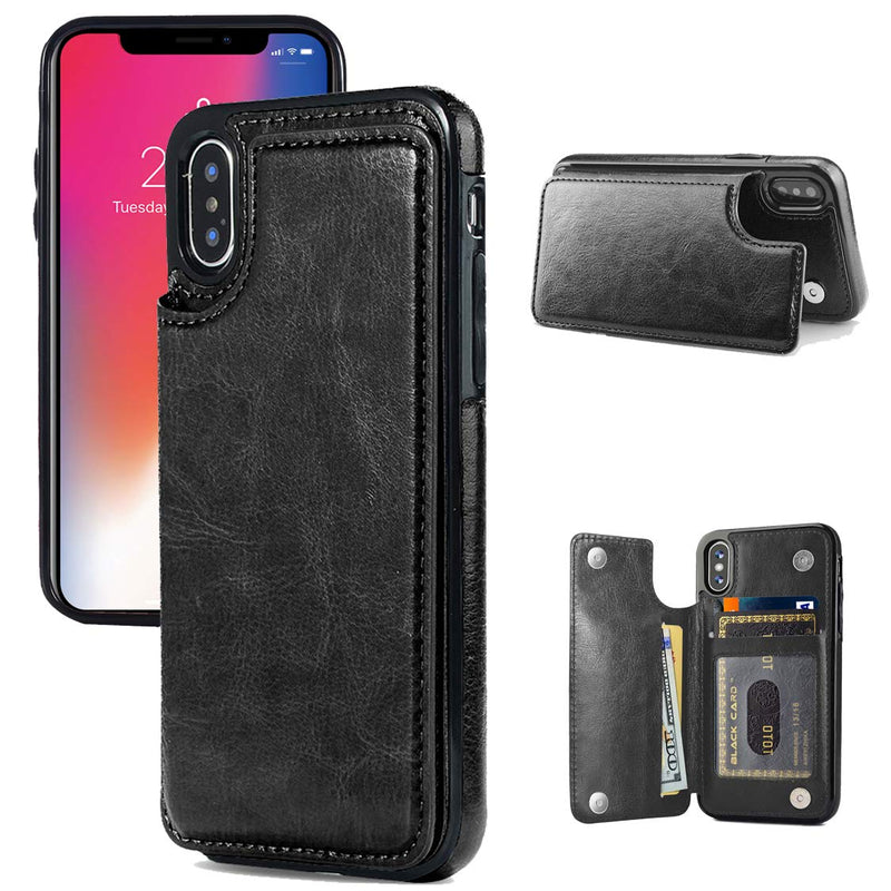 iPhone X/XS Wallet Case, iPhone X/XS Case with Credit Card Holder, JOYAKI Slim PU Leather Case with Card Slots, Protective Case with a Screen Protective Glass for iPhone X/XS 5.8 inch-Black Black