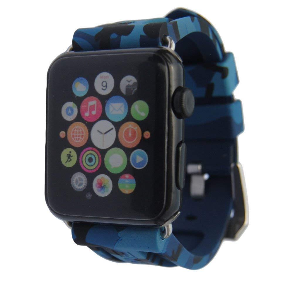 Silicone Watch Band Camo Compatible with Apple Watch Band 38mm 40mm 42mm 44mm, Soft Rubber Watchband with Quick Release Compatible for Apple iWatch Series 6/SE 5 4 3 2 1 Navy Blue 42mm/44mm