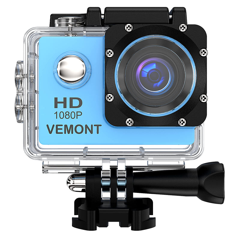 VEMONT Action Camera 1080P 12MP Sports Camera Full HD 2.0 Inch Action Cam 30m/98ft Underwater Waterproof Camera with Mounting Accessories Kit Blue