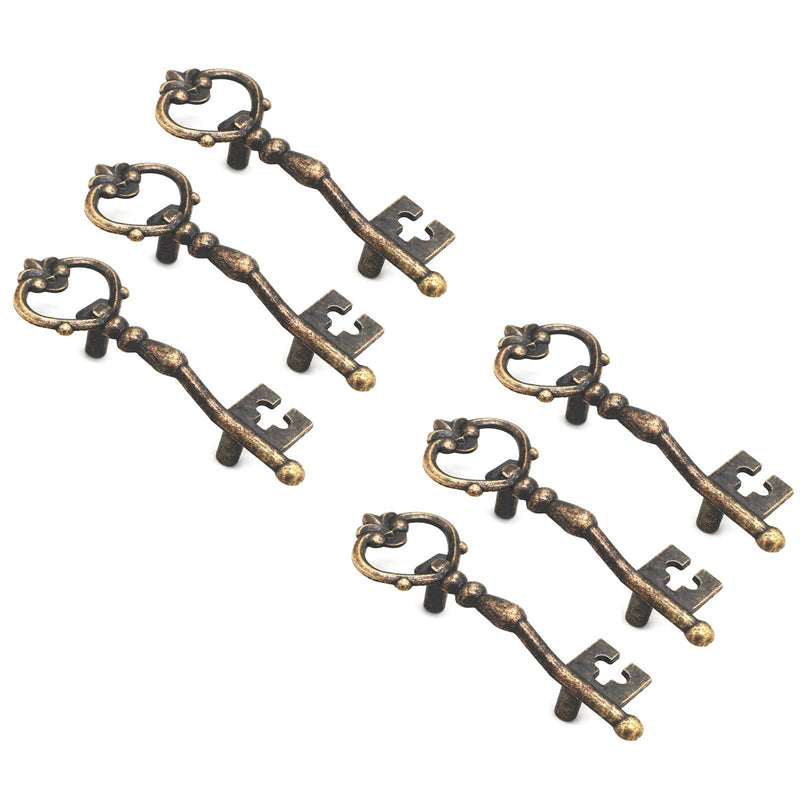 WEICHUAN Antique Zinc Alloy Bronze Knobs Pulls Handles - Antique Key Shape Decorative Kitchen Cabinet Wardrobe Cupboard Furniture Door Drawer Knobs Pulls Handles Hardware DÃcor(Pack of 6) Antique Bronze