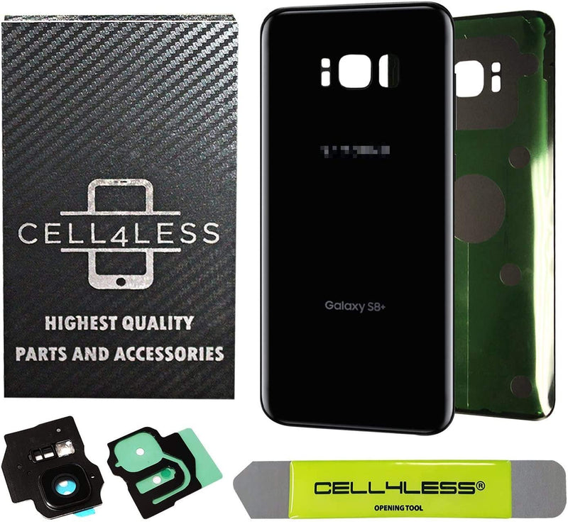 CELL4LESS Replacement Back Glass Cover Back Battery Door w/Custom Removal Tool & Pre-Installed Adhesive for Samsung Galaxy S8 Plus OEM - All Models G955-2 Logo - OEM Replacement (Midnight Black) Midnight Black
