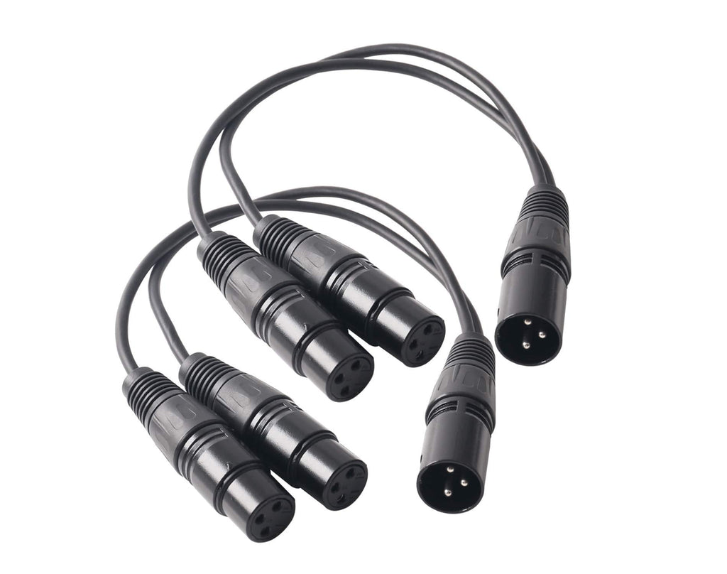 Devinal XLR Splitter Male to 2 Female Cable, Dual XLR Female to XLR Male Balanced Patch Y Cable, 3 PIN XLR Plug to 2 XLR Jacks Microphone Adaptor Cord - 1 Feet 2 Pack